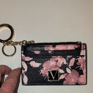 Victoria's Secret Black and Pink Floral Card Holder